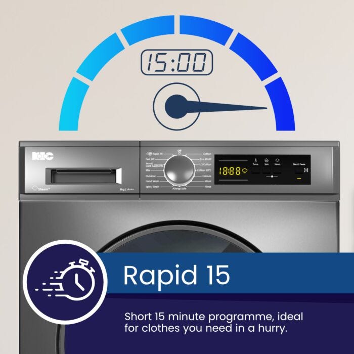 KIC 8kg Dark Grey Front Loader Washing Machine - KFL 812 GR