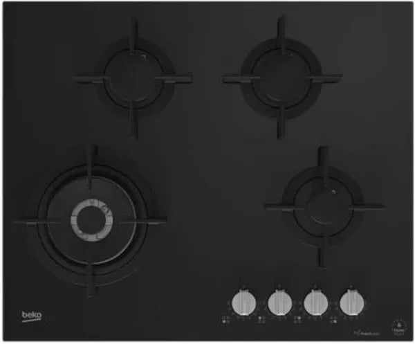 Beko MACM11B 650mm 4-Burner Automatic Glass Top Gas Stove with Knob Control