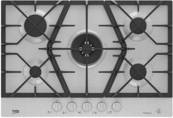Beko MACM11B 75cm Stainless Steel 5-Burner Manual Gas Stove with Wok Burner & Cast Iron Grates