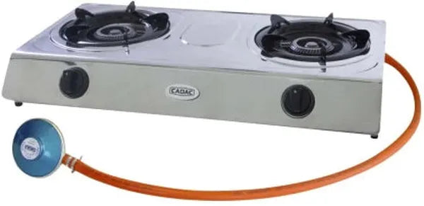 Cadac HSG737357Z 2-Burner Stainless Steel Manual Gas Stove - LPG Fuel, Knob Control, Sealed Burners