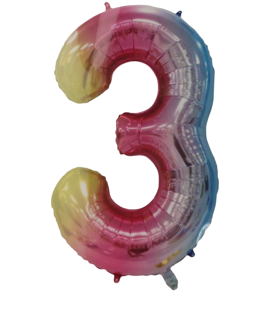 Casey 102cm Rainbow Balloon Number.3 Retail Packaging No