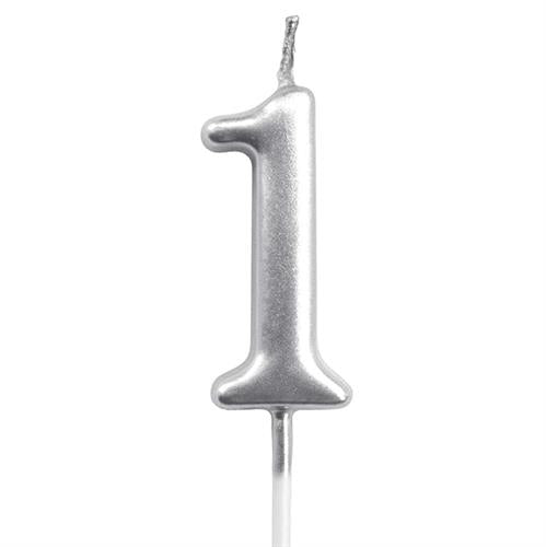 Casey 10cm Silver Numerical Birthday Candle Nr.1