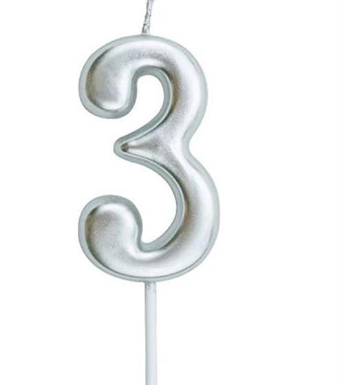 Casey 10cm Silver Numerical Birthday Candle Nr.3