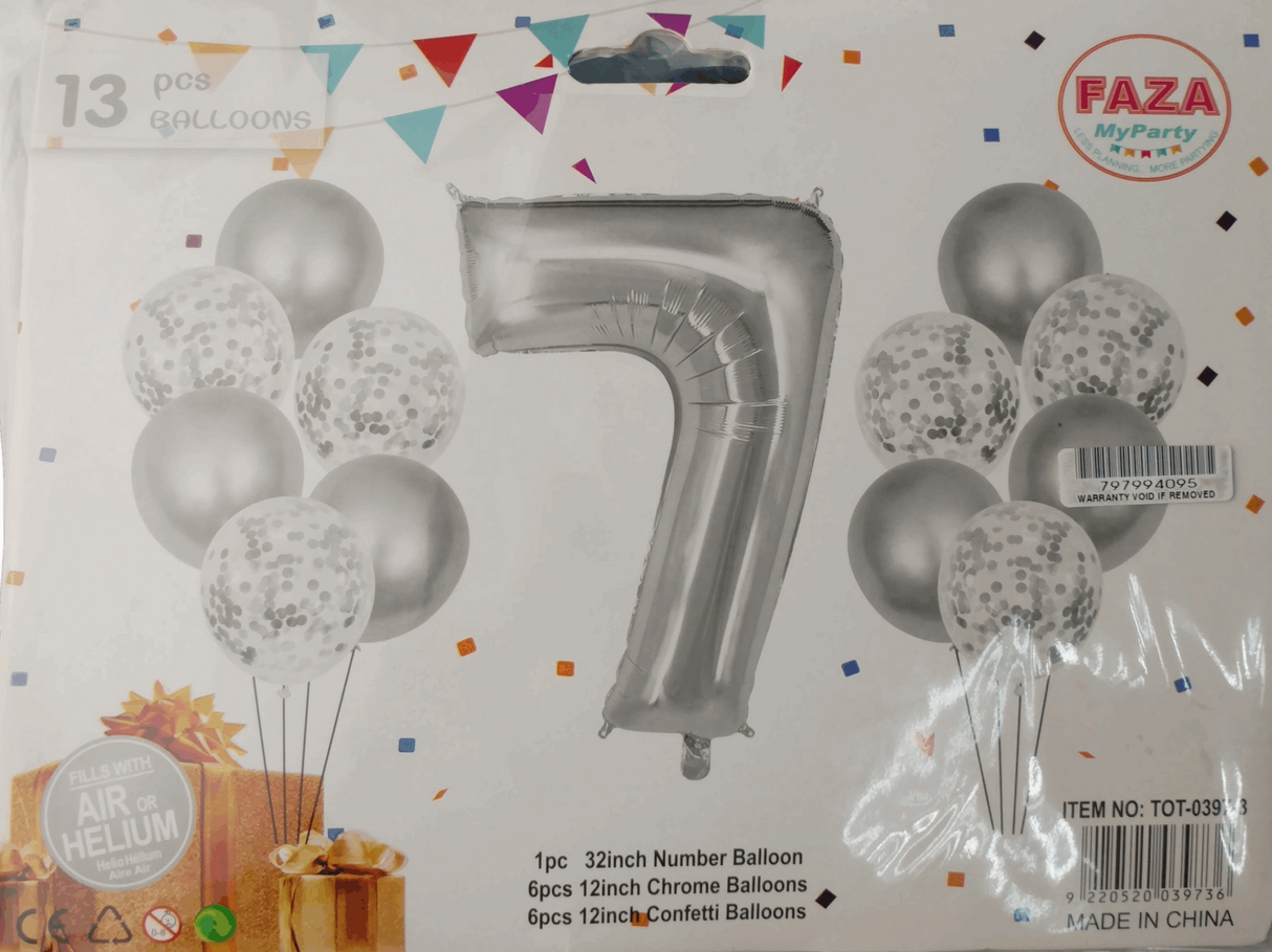 Casey 13pc Silver and White Balloon Set Nr 7