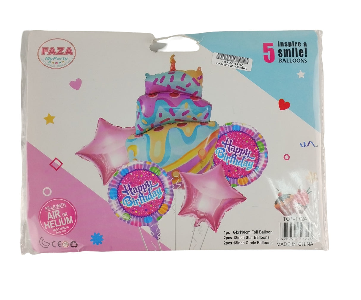 Casey 5pc Pink and Blue Themed Birthday Balloon Set Retail