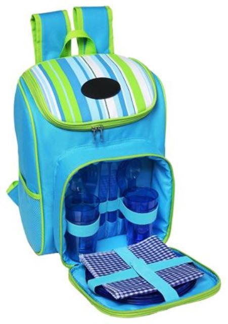CaseyStriped Picnic Backpack 4 Person Blue & Green Retail