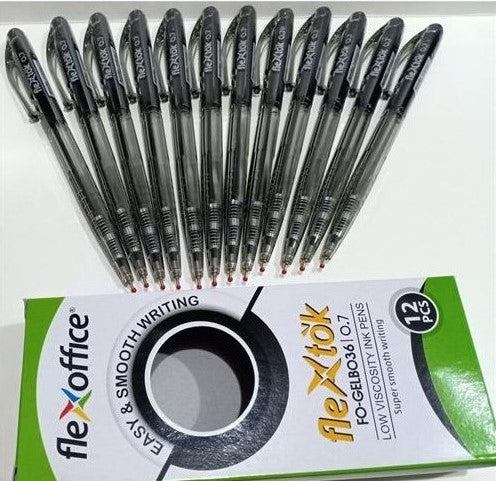 Flexoffice 0.7mm Black Retractable Gel Pens box of 12
