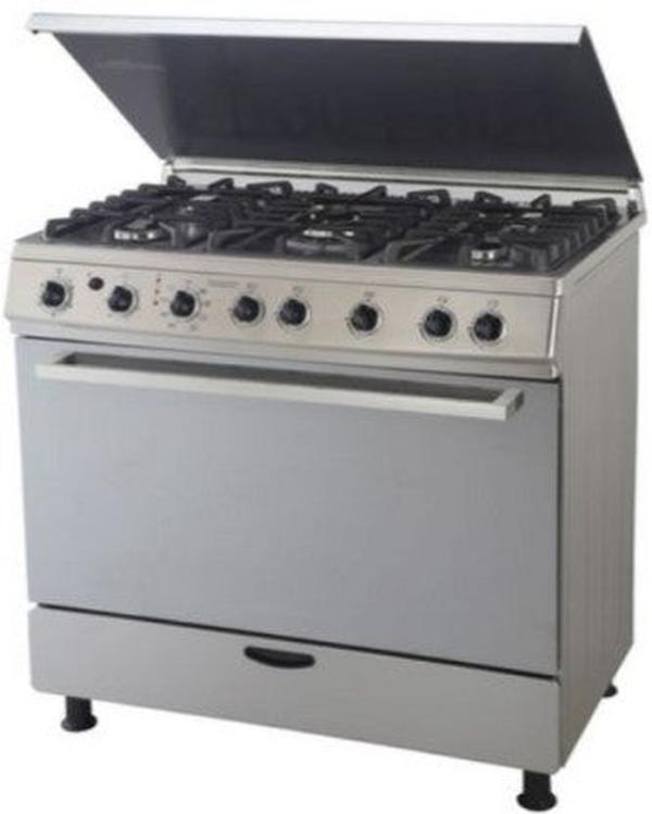 Goldair GGEO-760S 5-Burner Cast Iron Gas Stove with Electric Oven - Manual Ignition, LPG Fuel - Black & Silver