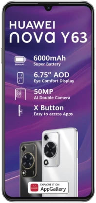 Huawei Nova Y63 Smartphone - Black, 128 GB Storage, 6 GB RAM - Stunning 6.75" Display, Powerful Snapdragon Octa-Core Processor, 50MP Camera, Long-Lasting 6000 mAh Battery