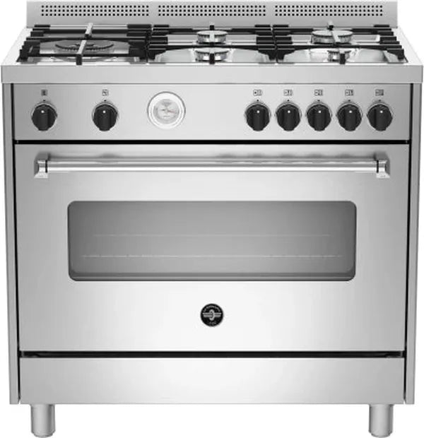 La Germania AMS95C61LBX 5 Burner Stainless Steel Freestanding Gas Stove with 142L Electric Oven