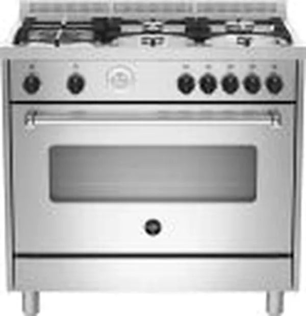 La Germania AMS95C61LBX 5 Burner Stainless Steel Freestanding Gas Stove with 142L Electric Oven
