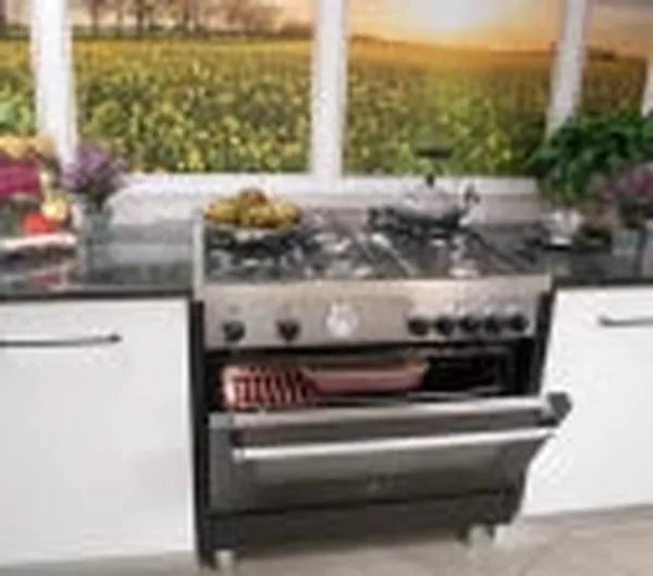 La Germania AMS95C81BNE 90cm Stainless Steel 5 Burner Gas Stove with Fan Assisted Oven