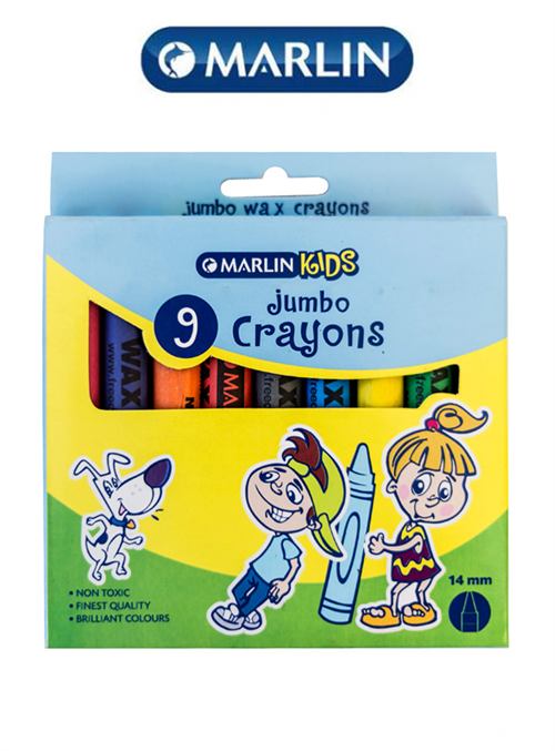 Marlin Kids 9 Pack Jumbo Wax Crayons 14mm