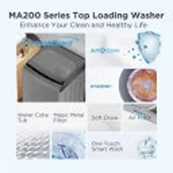 Midea MA200W105/G 10.5 kg Silver Top Loader Washing Machine with 8 Wash Programs