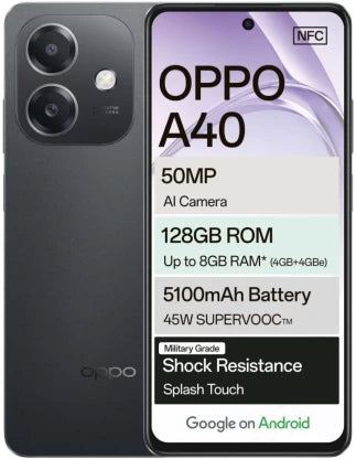 Oppo A40 Smartphone in Black - 128 GB Storage, 6 GB RAM, 7.6-inch Display, Android 12, 5G Enabled