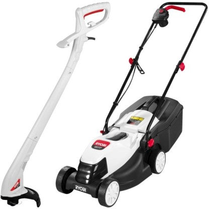 Ryobi Electric Lawnmower and Trimmer Combo Manual Rotary Push Lawn Mower (Black)