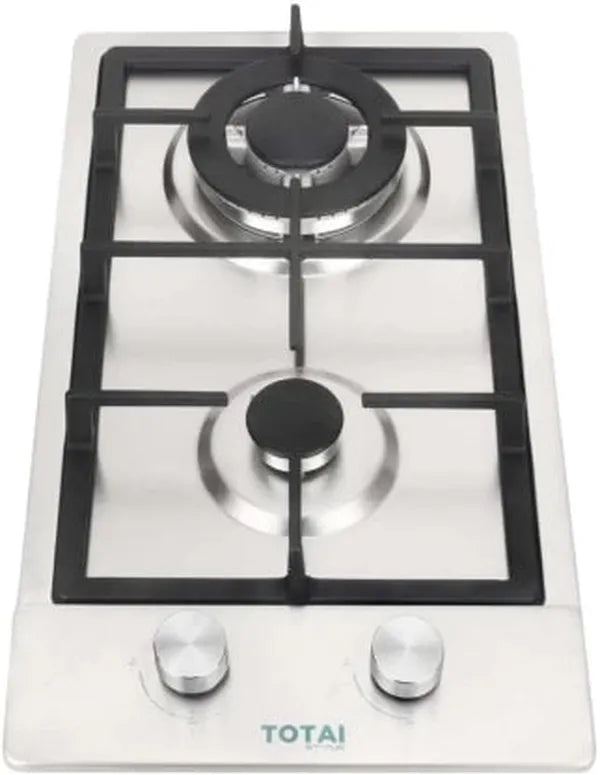 Totai 03/TS2BNR-SS Stainless Steel Automatic Gas Stove - 2 Burners, LPG Fuel, Sleek Grey Finish