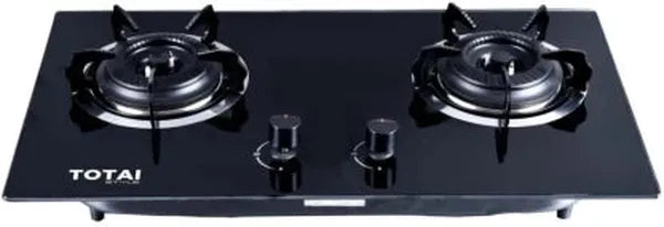 Totai 700mm 2 Burner Automatic Glass Gas Stove Hob with Knob Control - LPG Fuel Type