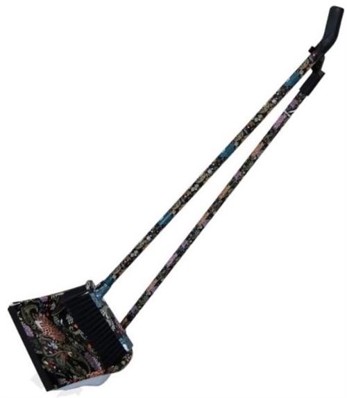 Totally Long Dust Pan Broom Set Black Floral Design Retail