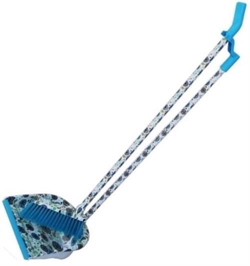 Totally Long Dust Pan Broom Set White Floral Design Retail