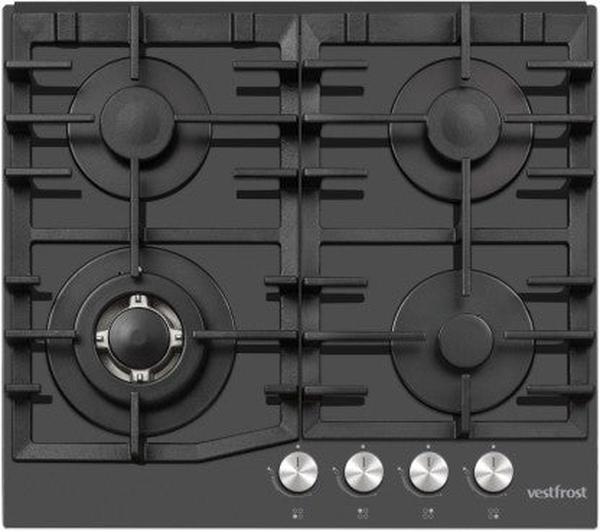Vestfrost 4BGGH 4-Burner Glass Manual Gas Stove with Wok Burner - Sleek Grey Design