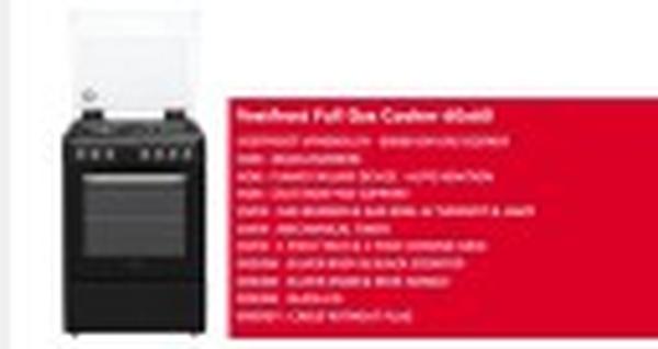 Vestfrost VFR60GG.MB 60cm Full Gas Stove with Oven - 4 Burners, Rotisserie, Timer & LPGSA Approved