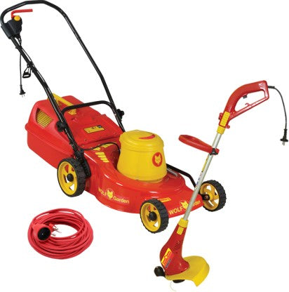 Wolf Lawnmower 2200W + 650W Trimmer + 20m Extension Cord AC Adapter Rotary Push Lawn Mower (Multicolour)
