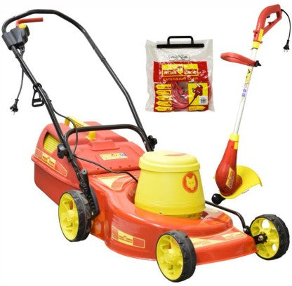 Wolf Lawnmower 2200W+650W Trimmer+20M Ext Crd AC Adapter Cylinder Push Lawn Mower (Yellow)