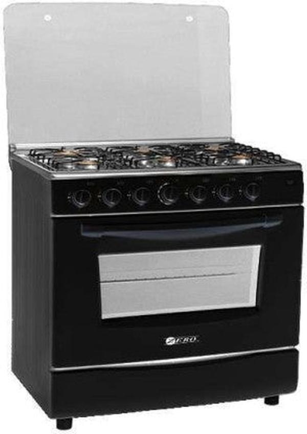 Zero Appliances 6-Burner Black Steel Automatic Gas Stove with Oven, FFD, and Battery Ignition