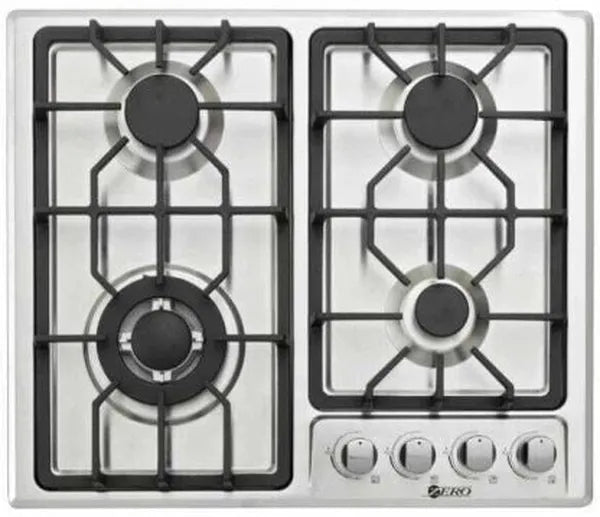 Zero Appliances Zero-4BSTGH 4-Burner Stainless Steel Automatic Gas Stove with Electric Cooktop
