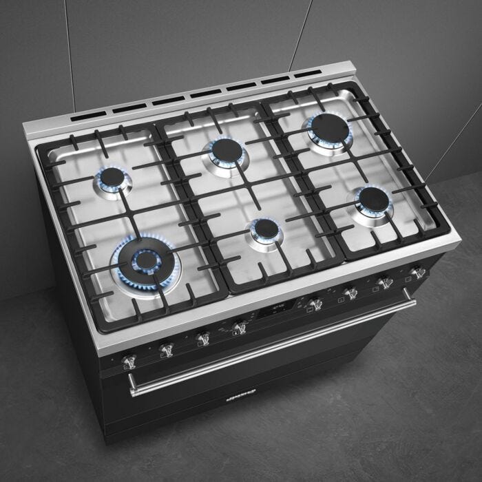 Smeg 90cm Matte Black Cooker with Gas Hob - C9MAMBSSA2