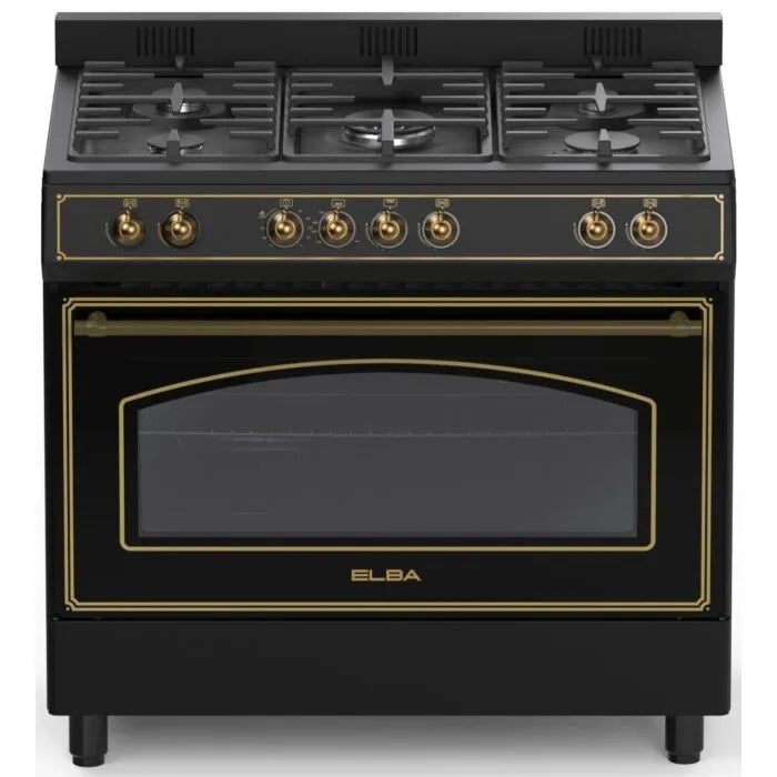 Elba 90cm Black 5 Burner Gas/Electric Rustic Stove - 04/9S4EX937KB