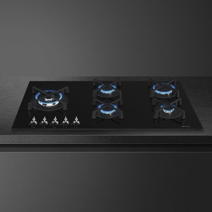 Smeg 90cm Black Gas Hob - PV395LNSA2