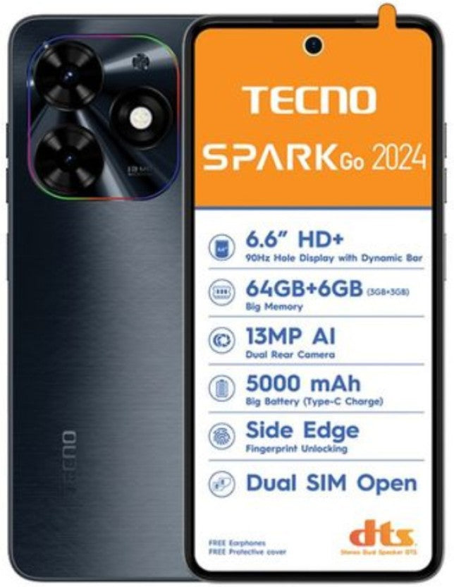 Tecno Spark Go 2024 4G Dual Sim 64GB - Black (6 GB RAM)