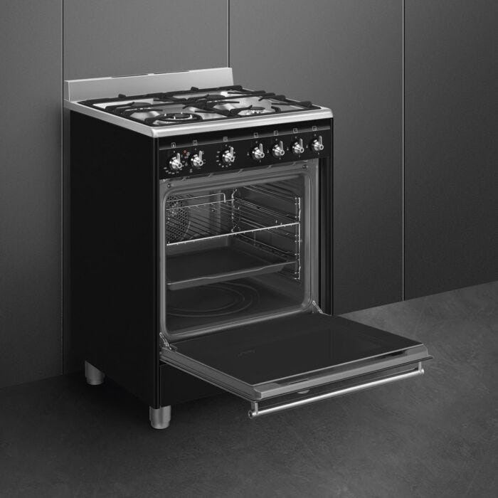 Smeg 60cmx60cm Black Cooker With Gas Hob - SSA60MBL2