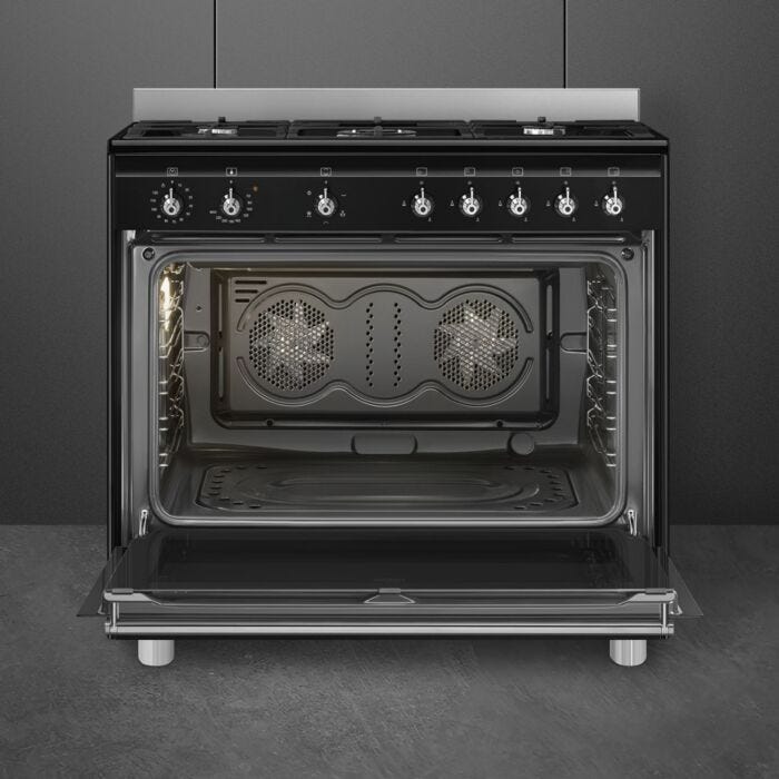 Smeg 90cm Black Cooker With Gas Hob - SSA91GGBL2