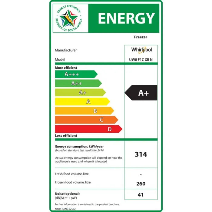 Whirlpool 260l Inox Full Freezer - UW8F1CXBN