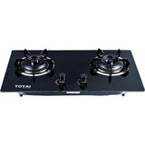 Totai 30cm Black 2 Burner Gas On Glass Hob - 26/GOG2BNR