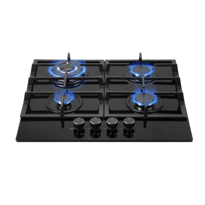 Totai 4 Burner Black Gas On Glass Hob - 26/GOG4BNR