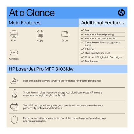 HP LaserJet Pro MFP 3103fdw A4 Multifunction Laser Office Printer 3G632A