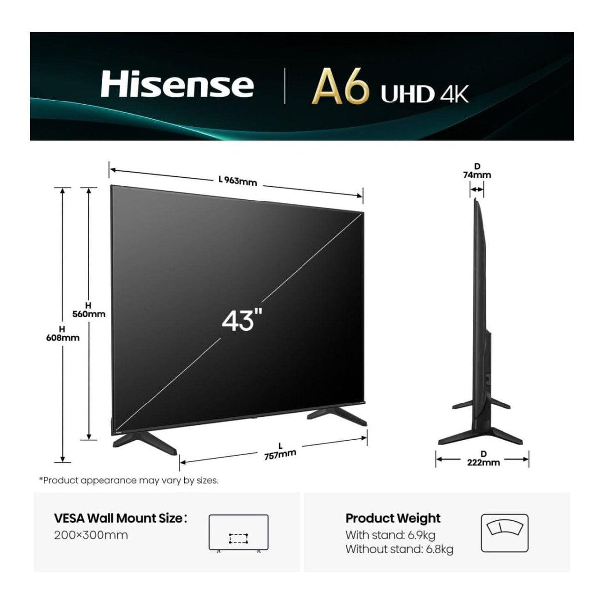 Hisense 43A6Q 43-inch 4K UHD Wi-Fi Smart TV