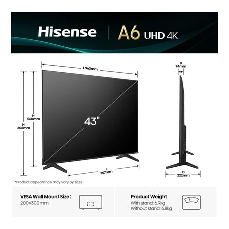 Hisense 43A6Q 43-inch 4K UHD Wi-Fi Smart TV