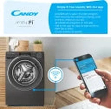 Candy RapidÓ 9kg Fully Automatic Front Load Washing Machine with Inverter Technology, Wi-Fi App Control, 14 Wash Programs, 1400 RPM Spin Speed - Silver