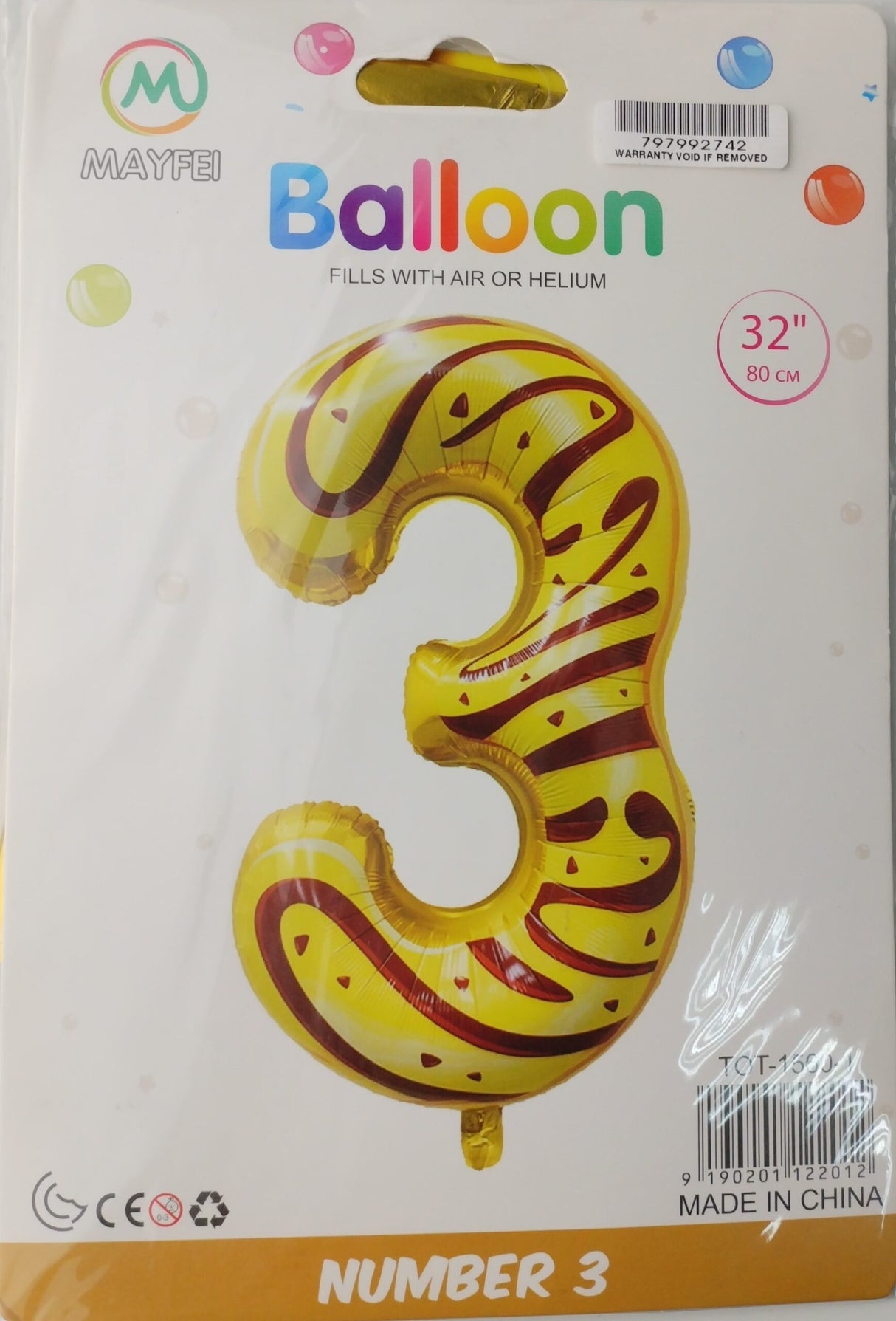Casey 102cm Donut Balloon Number.3 Retail Packaging No