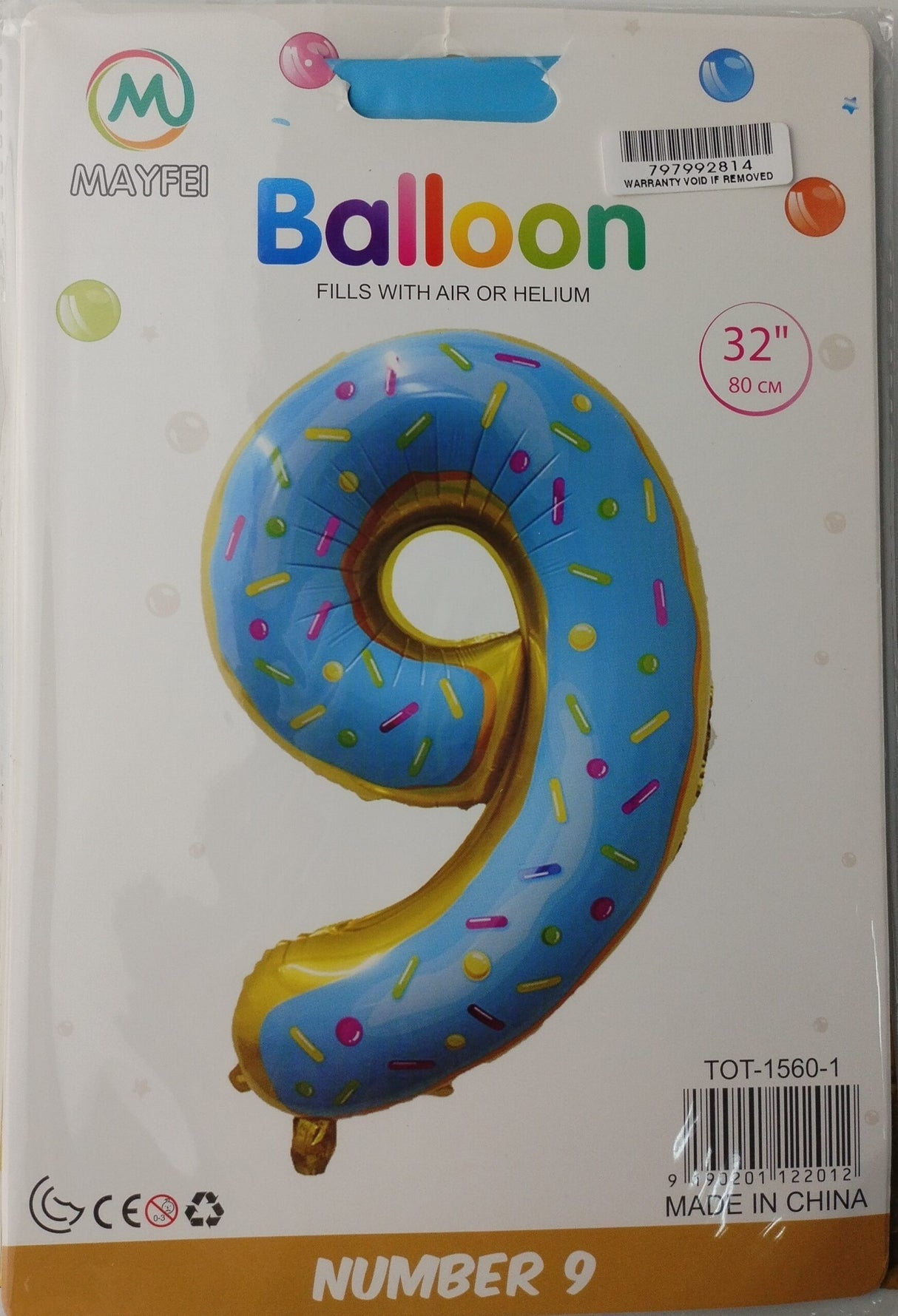 Casey 102cm Donut Balloon Number.9 Retail Packaging No