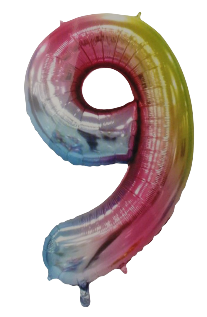 Casey 102cm Rainbow Balloon Number.9 Retail Packaging No