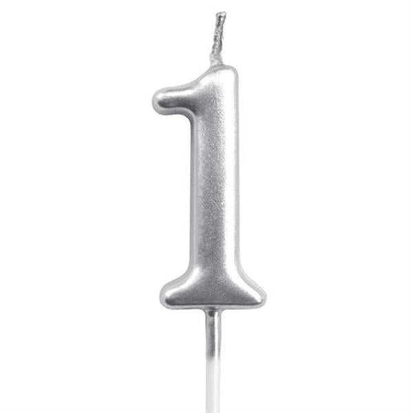 Casey 10cm Silver Numerical Birthday Candle Nr.1 Retail