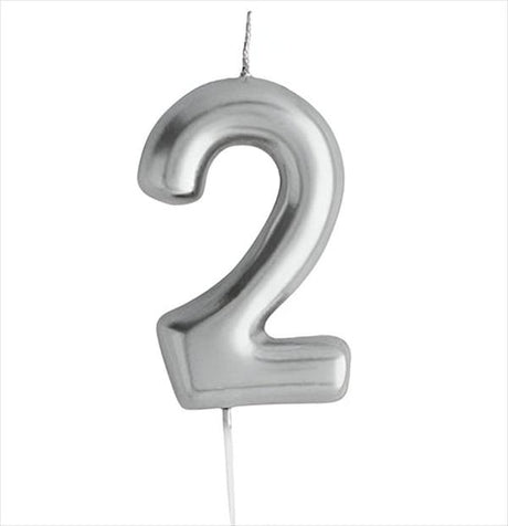 Casey 10cm Silver Numerical Birthday Candle Nr.2 Retail