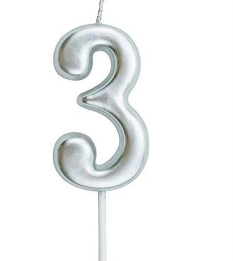 Casey 10cm Silver Numerical Birthday Candle Nr.3 Retail