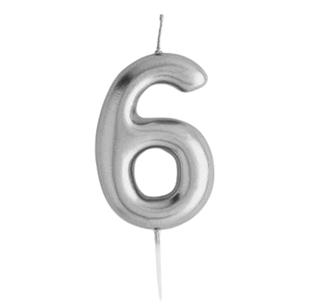 Casey 10cm Silver Numerical Birthday Candle Nr.6 Retail